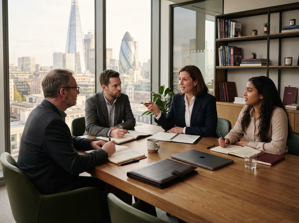 Porvaxra team reviewing AI-driven risk analysis and portfolio data